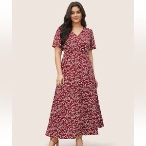 BloomChic Plus Size 4XL Flutter Sleeve Ditsy Floral Pocket Split Maxi Dress